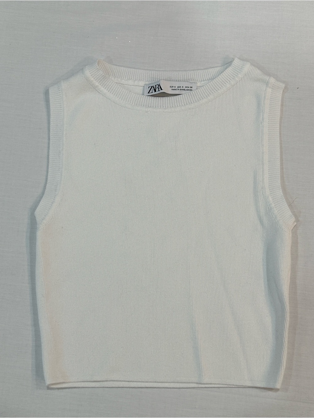 Zara White Ribbed Sleeveless Crop Top